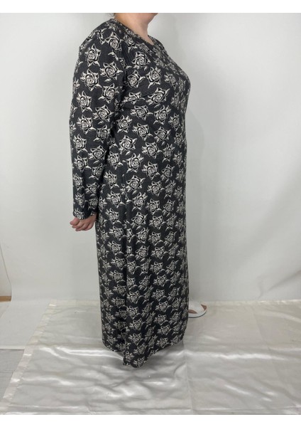 Kadın Siyah Bej Desenli Bisiklet Yaka Desenli Uzun Kollu Süet Mevsimlik Anne Elbise