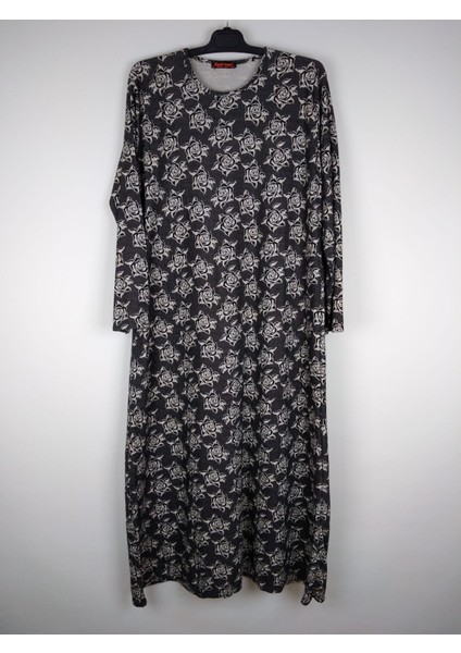 Kadın Siyah Bej Desenli Bisiklet Yaka Desenli Uzun Kollu Süet Mevsimlik Anne Elbise fırsatları