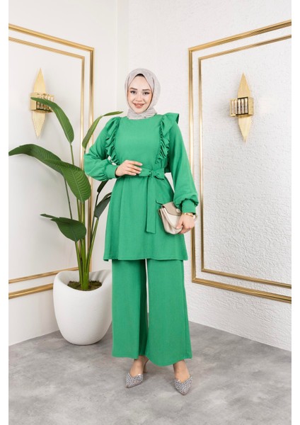 Fırfır Detaylı Tesettür TAKIM-3131 Benetton Yeşili fırsatları