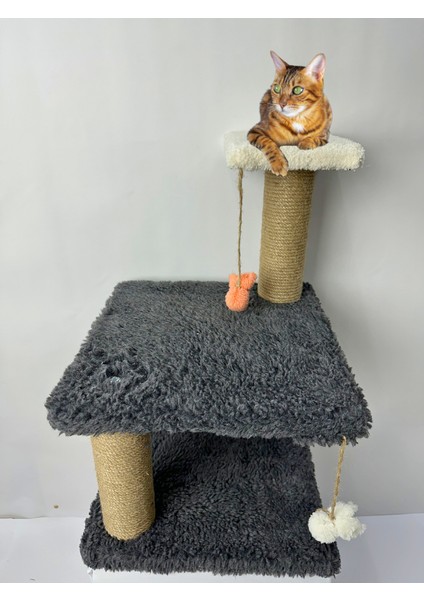 Peluş Dokulu Yumuşacık 3 Katlı Yavru Kedi Tırmalama Tahtası 44 cm Tırmalama Tahtası Soft Sevilen Renkler Gri Renk fiyatları