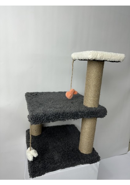 Peluş Dokulu Yumuşacık 3 Katlı Yavru Kedi Tırmalama Tahtası 44 cm Tırmalama Tahtası Soft Sevilen Renkler Gri Renk modelleri