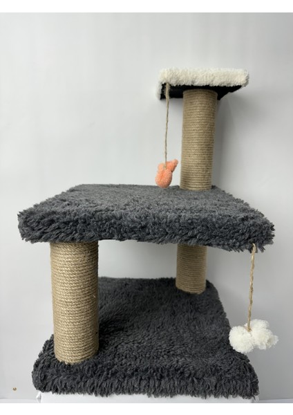 Peluş Dokulu Yumuşacık 3 Katlı Yavru Kedi Tırmalama Tahtası 44 cm Tırmalama Tahtası Soft Sevilen Renkler Gri Renk fırsatları