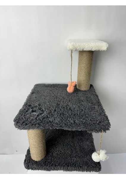 Peluş Dokulu Yumuşacık 3 Katlı Yavru Kedi Tırmalama Tahtası 44 cm Tırmalama Tahtası Soft Sevilen Renkler Gri Renk indirimleri