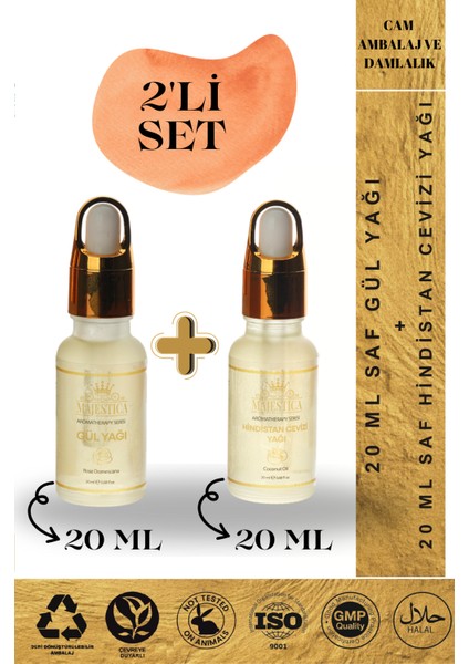 20 ml Gül Yağı ve 20 ml Hindistancevizi Yağı, Doğal Nemlendirme ve Canlılık İçin