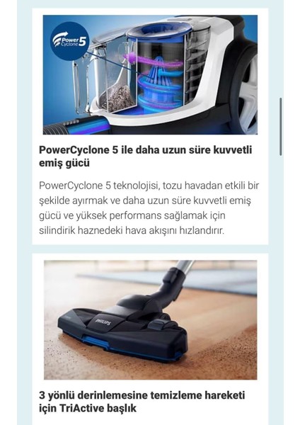 Turbo Başlıklı Yüksek Performanslı Torbasız Elektrikli Süpürge, Kompakt Tasarım, Hepa Filtreli, Onerous Lambader Hediye