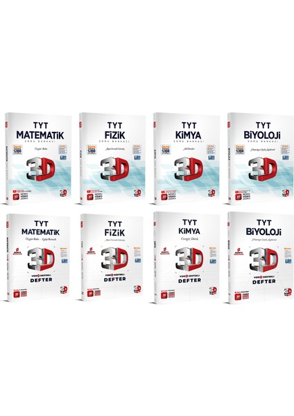 2024 Tyt Matematik / Fizik / Kimya / Biyoloji Video Destekli Defter / Soru Seti 8 Kitap