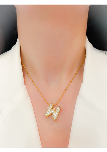Kolye Zirkon Taşlı Balon Harf Kolye Harfli Kolye Dorika Kolye