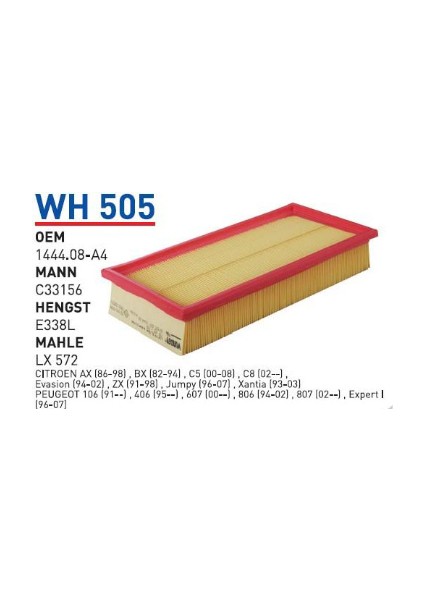 Wh505 Oem 1444.08-A4 Oem 9601099180 Fiat scudo 1.9 D Otomobil hava filtre air filter