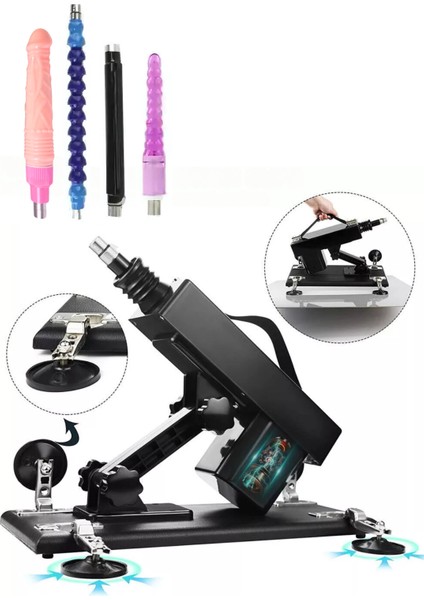 Cupidon Cupide Vantuzlu İleri Geri Hareketli Otomatik Seks Makinesi Aksesuarlı Set