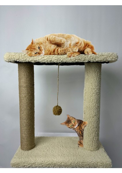 Peluş Dokulu 44 cm Kedi Tırmalama Tahtası | Oturaklı ve Yatma Yüzeyli, Ponponlu Oyun Alanı, Yumuşak Doku ve Tırmalamaya Dayanıklı Tasarım | Soft ve Sevilen Renk Seçenekleriyle