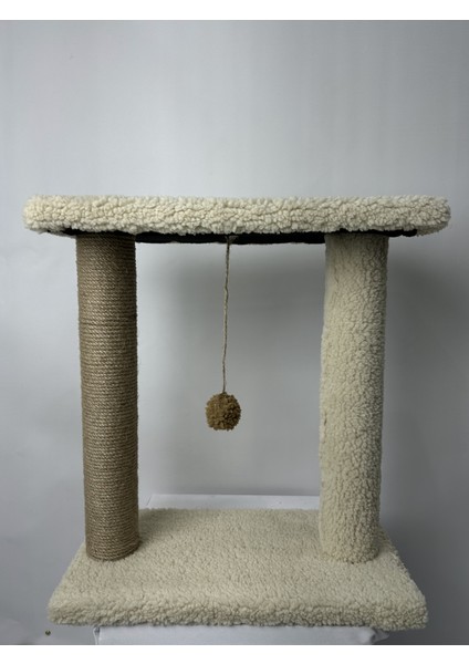 Peluş Dokulu 44 cm Kedi Tırmalama Tahtası | Oturaklı ve Yatma Yüzeyli, Ponponlu Oyun Alanı, Yumuşak Doku ve Tırmalamaya Dayanıklı Tasarım | Soft ve Sevilen Renk Seçenekleriyle