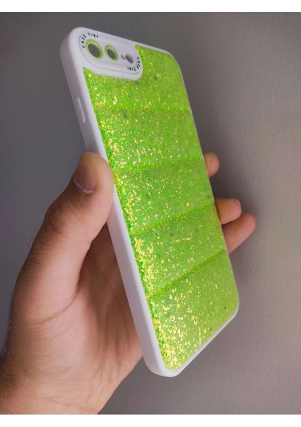 iPhone 7 Plus iPhone 8 Plus Uyumlu Simli Puffer Case Kamera Korumalı Puf Kılıf