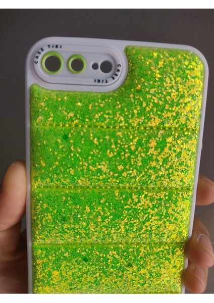 iPhone 7 Plus iPhone 8 Plus Uyumlu Simli Puffer Case Kamera Korumalı Puf Kılıf