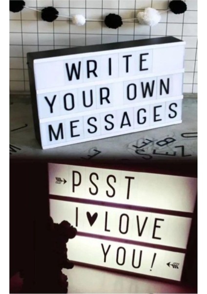 LED Message Light Box 96 Harfli Dekoratif LED Işıklı Mesaj Panosu 30*22 cm USB ve Pilli