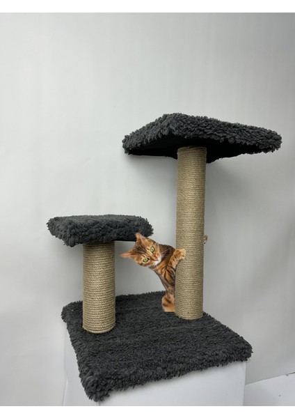 2 Kademeli Peluş Kedi Tırmalama Tahtası | 44 cm Yükseklik, Egzersiz ve Oyun Alanı, Yumuşak Dokulu, Soft Renkli Modern Tasarım Gri Renk fiyatları