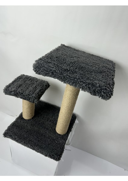 2 Kademeli Peluş Kedi Tırmalama Tahtası | 44 cm Yükseklik, Egzersiz ve Oyun Alanı, Yumuşak Dokulu, Soft Renkli Modern Tasarım Gri Renk fırsatları