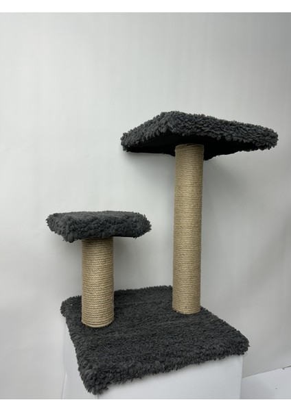 2 Kademeli Peluş Kedi Tırmalama Tahtası | 44 cm Yükseklik, Egzersiz ve Oyun Alanı, Yumuşak Dokulu, Soft Renkli Modern Tasarım Gri Renk indirimleri