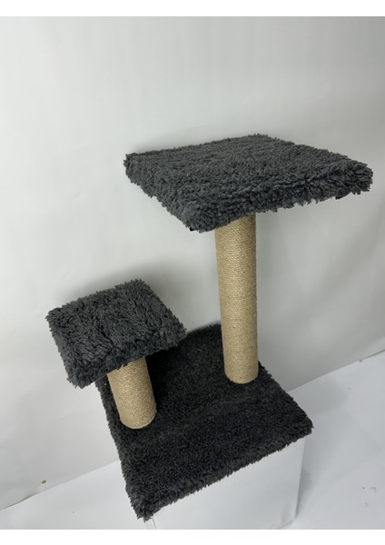 2 Kademeli Peluş Kedi Tırmalama Tahtası | 44 cm Yükseklik, Egzersiz ve Oyun Alanı, Yumuşak Dokulu, Soft Renkli Modern Tasarım Gri Renk