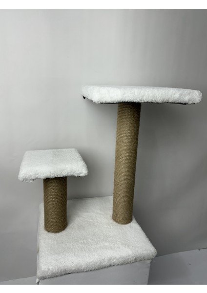 2 Kademeli Peluş Kedi Tırmalama Tahtası | 44 cm Yükseklik, Egzersiz ve Oyun Alanı, Yumuşak Dokulu, Soft Renkli Modern Tasarım Beyaz Renk fırsatları