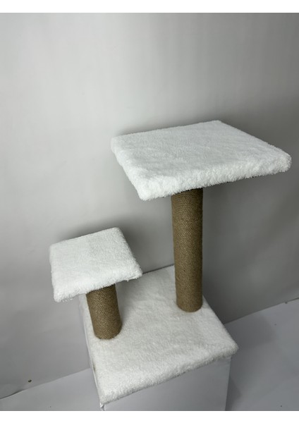 2 Kademeli Peluş Kedi Tırmalama Tahtası | 44 cm Yükseklik, Egzersiz ve Oyun Alanı, Yumuşak Dokulu, Soft Renkli Modern Tasarım Beyaz Renk indirimleri