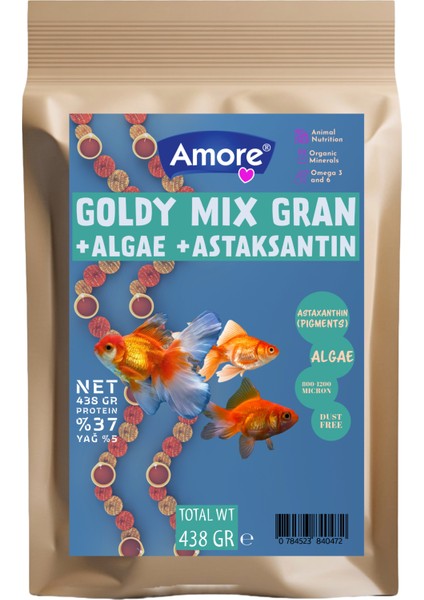 Goldy Mix Japon Balık Yemi 438gr %37 Protein Granules Doğal Spirulina Vitamin ve Omega3