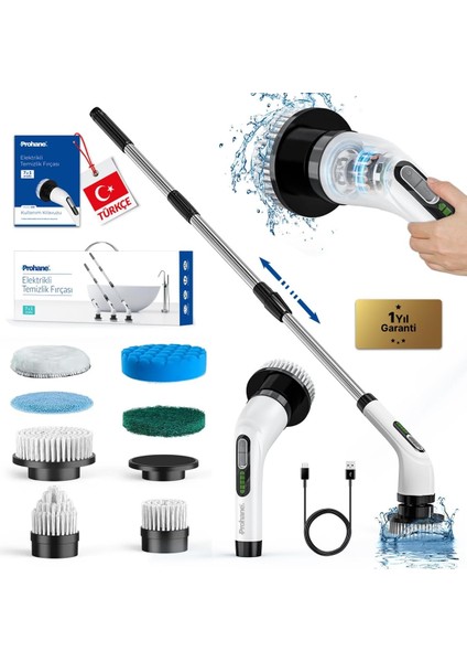 Elektrikli Temizlik Fırçası, Şarjlı Temizlik Fırçası 7 Adet Farklı Başlık Ile, Mutfak ve Banyolarda Birçok Temizlik Görevi Için, Küvet, Duş, Fayans ve Zemin Için Temizlik Malzemeleri