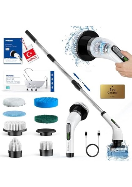 Elektrikli Temizlik Fırçası, Şarjlı Temizlik Fırçası 7 Adet Farklı Başlık Ile, Mutfak ve Banyolarda Birçok Temizlik Görevi Için, Küvet, Duş, Fayans ve Zemin Için Temizlik Malzemeleri