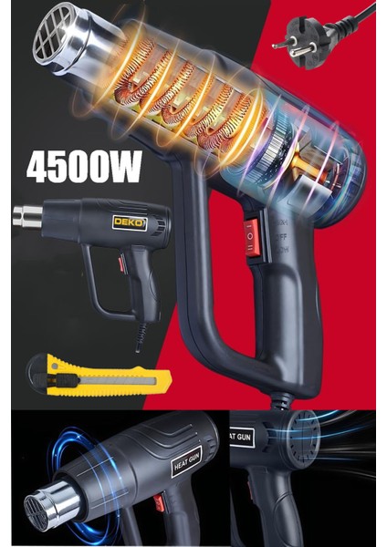 4500 Watt Darbeye Dayanıklı Bakır Sargılı Rezistans 2 Kademeli Sıcak Hava Tabancası Isı Tabancası