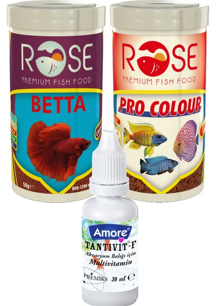 Beta Balığı Yemi 100ml Granül, Bonisa 100ml, Rose Pro Colour 100ml Kutu Chips Balık Yemi, Multivitamin