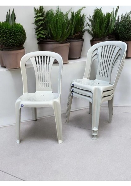 4 Adet Kolsuz Plastik Sandalye Bahçe Balkon ve Mutfak Sandalyesi