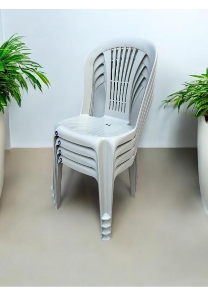 4 Adet Kolsuz Plastik Sandalye Bahçe Balkon ve Mutfak Sandalyesi
