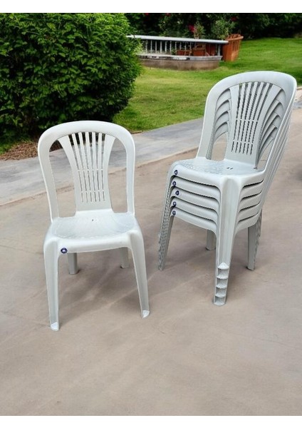 6 Adet Kolsuz Plastik Sandalye Bahçe Balkon ve Mutfak Sandalyesi