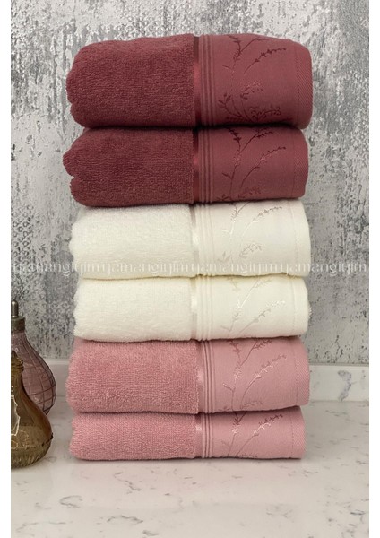 Ditsy El-Yüz Havlusu 6 Adet-Pembe-Krem-Mürdüm