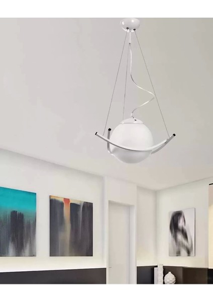 Modern Tekli Avize Opal Cam Beyaz Metal Gövde