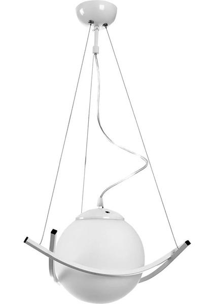 Modern Tekli Avize Opal Cam Beyaz Metal Gövde