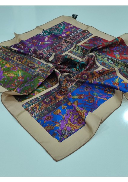 Silkhome Kilim Desen Tivil Eşarp Krem Mavi