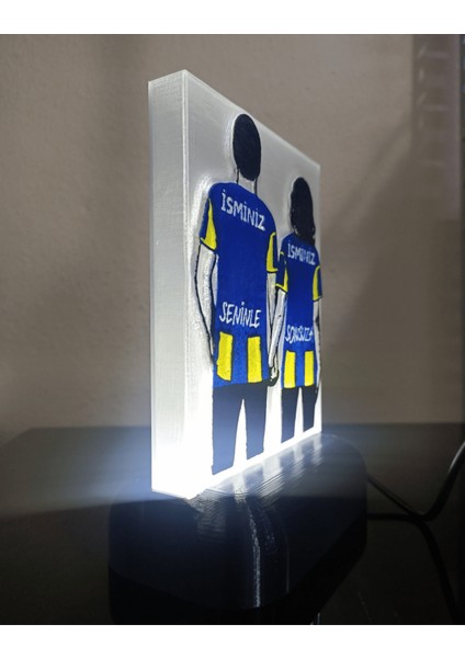Sevgiliye - Eşe Isme Özel Sarı-Lacivert Forma Desenli Dekoratif LED Lamba - Kablolu