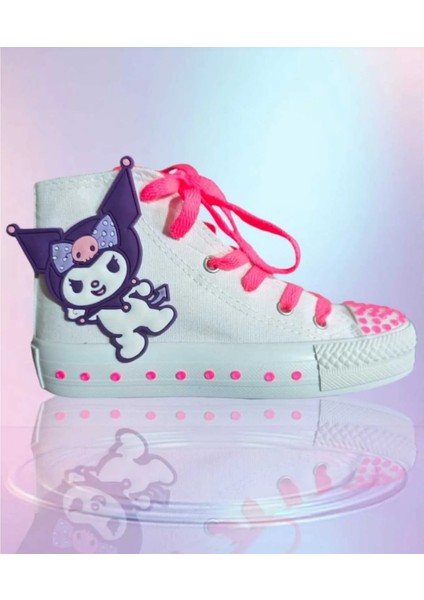 Beyaz Keten Silikon Kuromici Parlayan Pembe Sedef Detay Çocuk Spor Ayakkabı Sneaker