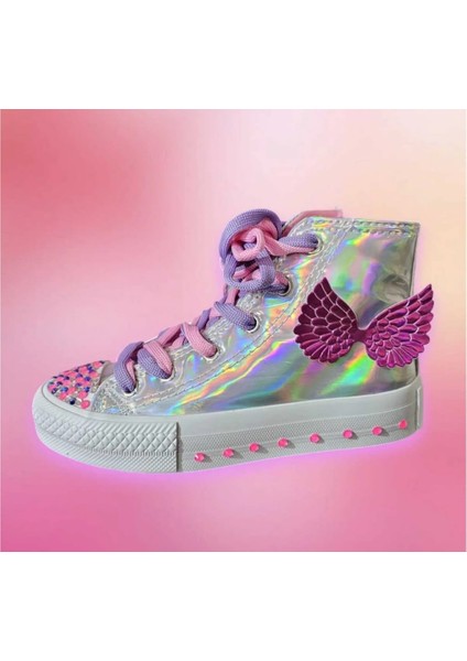 Hologram Melek Kanadı Parlayan Renkli Sedef Detay Çocuk Spor Ayakkabı Sneaker