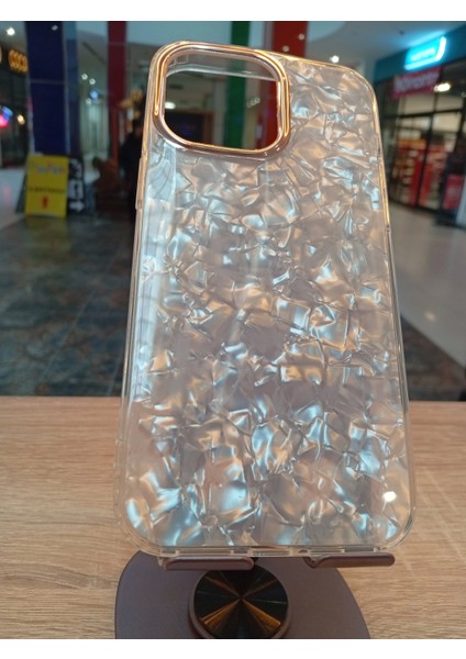 iPhone 14 Pro Max Uyumlu Mermer Desen Hologram Sert Silikon Kapak Kamera Çerçevesi Bakır Renkli Kılıf modelleri