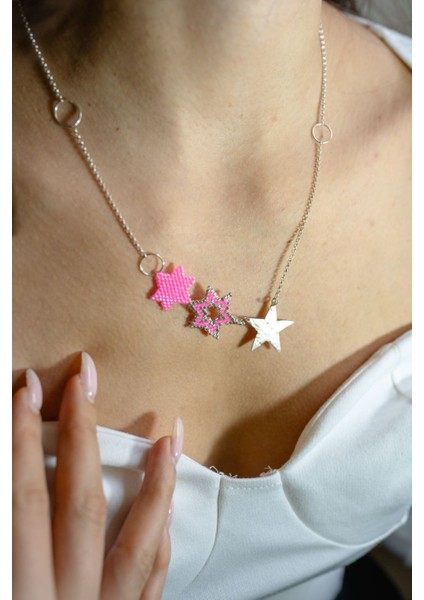 Izjewel Pembe Miyuki Yıldız 925 Ayar Gümüş Kolye
