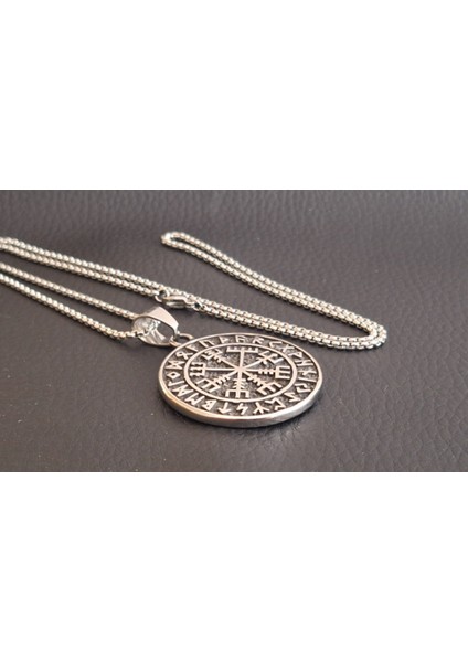 Voyageaccessory Paslanmaz Çelik Çift Taraflı Kullanım Viking Mitoloji Vegvisir Pusula Kolye /70 cm Zincirli fırsatları