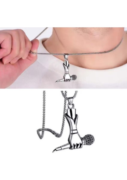 Voyageaccessory Paslanmaz Çelik Müzisyen Mikrofon Dj Kolye /60 cm Zincirli modelleri