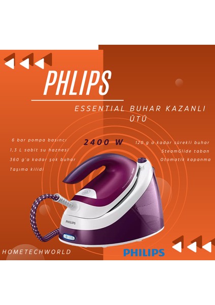 Phılıp Compact Essential Buhar Kazanlı Ütü Mor