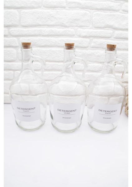 Dekoratif Cam Galon Mantar K. 3'lü Deterjan ve Yumuşatıcı Şişesi(Siyahlar,renkliler,beyazlar 1500ML) fiyatları