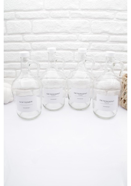 Dekoratif Cam Galon 4lü Deterjan ve Yumuşatıcı Şişesi(Yumuşatıcı,siyahlar,renkliler,beyazlar 1500ML)