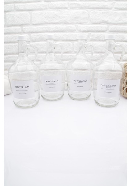 Dekoratif Cam Galon 4lü Deterjan ve Yumuşatıcı Şişesi(Yumuşatıcı,siyahlar,renkliler,beyazlar 1500ML) modelleri