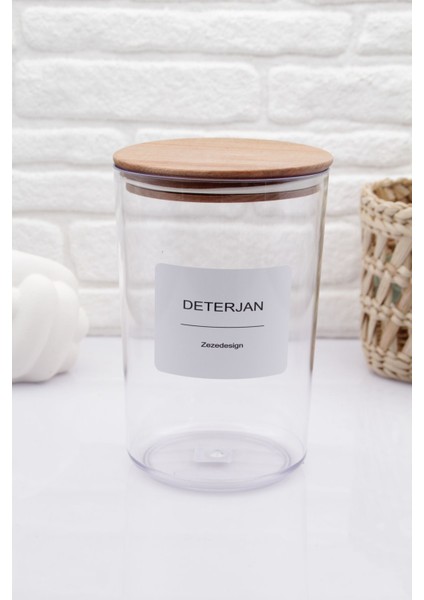 Ahşap Vakumlu Kapak Deterjan Kavanozu/kutusu 2300ML (Sert Plastik)