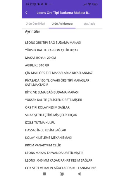 Örs Tipi Budama Makası