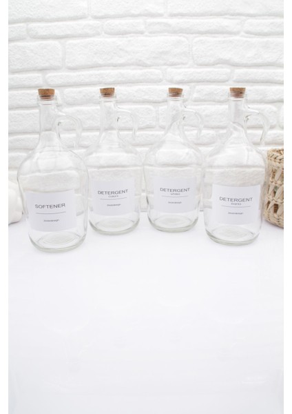 Dekoratif Cam Galon 4lü Deterjan ve Yumuşatıcı Şişesi(Yumuşatıcı,siyahlar,renkliler,beyazlar 1500ML)
